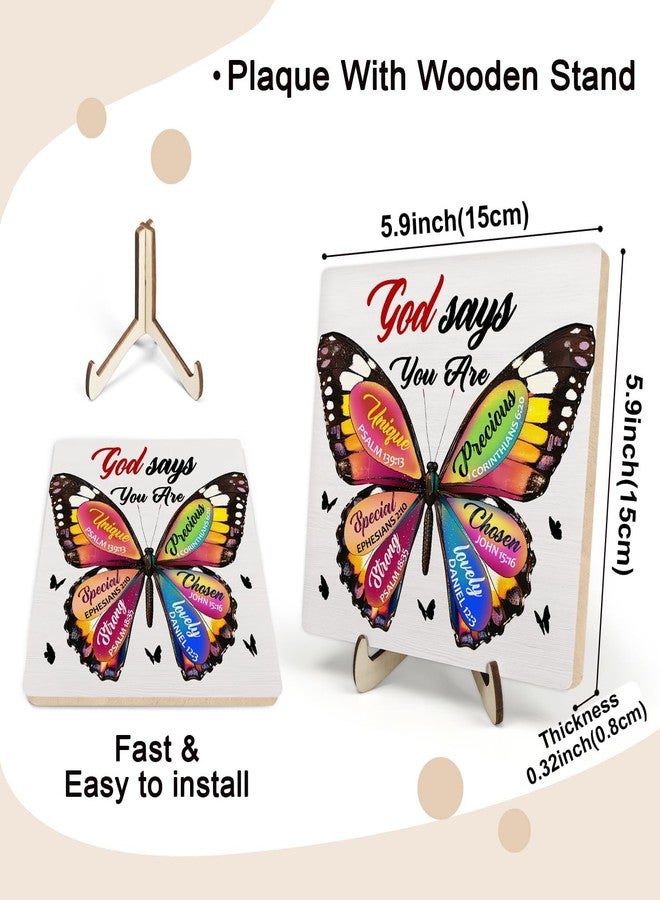 DMADNF Inspirational Bible Verse Wooden Plaque Sign Decor, Christian Gifts Religious Gifts for Women, Christian Home Office Desk Butterfly Decor, God Says You Are Unique (White, 5.9 x 5.9 inches) - Image 2